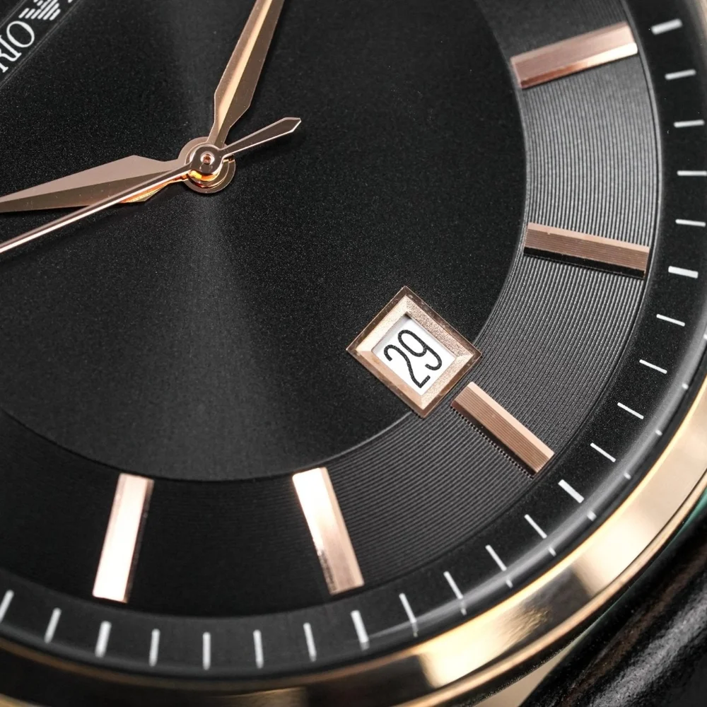 Emporio Armani Renato AR2425 43mm Large Black Dial Gold Tone Men's Watch - Picture 12 of 15